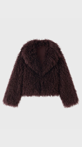 Giacca Corta Donna in Eco Pelliccia Riccia, Cappotto Invernale con Ampio Colletto a Rever