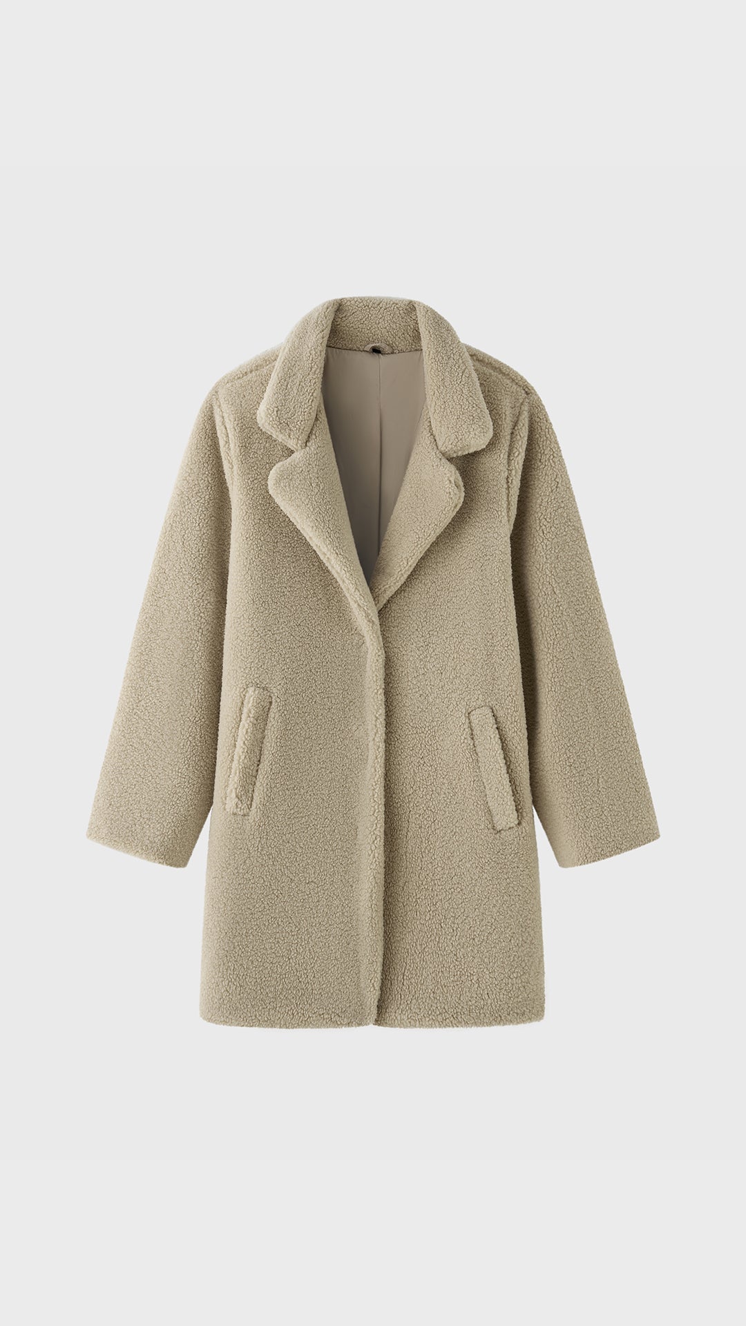 Cappotto Medio Donna in Tessuto Teddy, Giacca Invernale con Colletto a Rever e Tasche