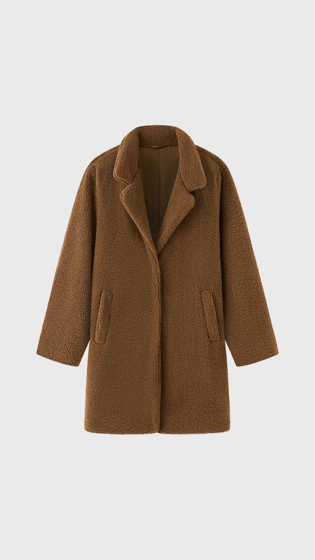 Cappotto Medio Donna in Tessuto Teddy, Giacca Invernale con Colletto a Rever e Tasche