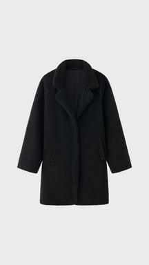 Cappotto Medio Donna in Tessuto Teddy, Giacca Invernale con Colletto a Rever e Tasche