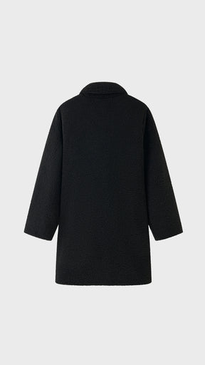 Cappotto Medio Donna in Tessuto Teddy, Giacca Invernale con Colletto a Rever e Tasche