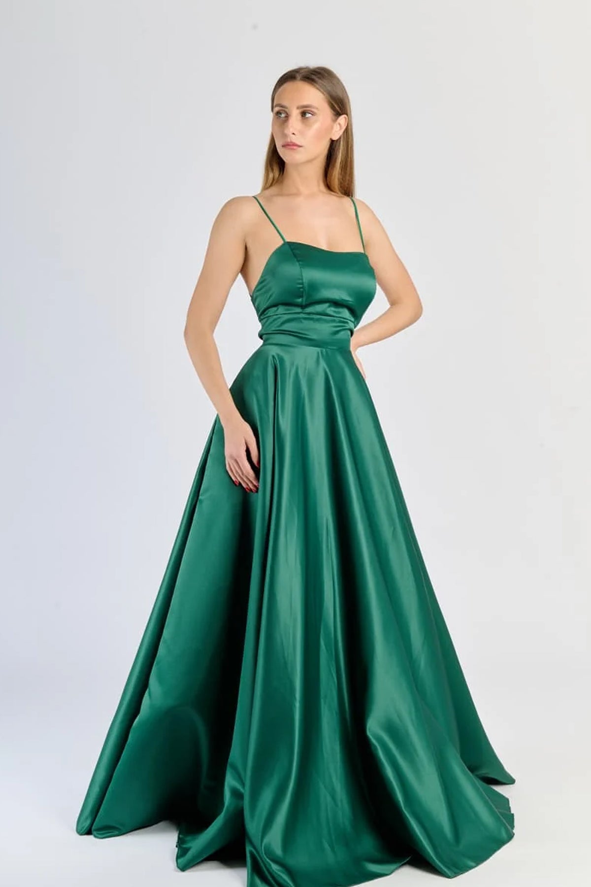 Abito Lungo Elegante in Raso con Spalline Sottili –  “Estella” -8
