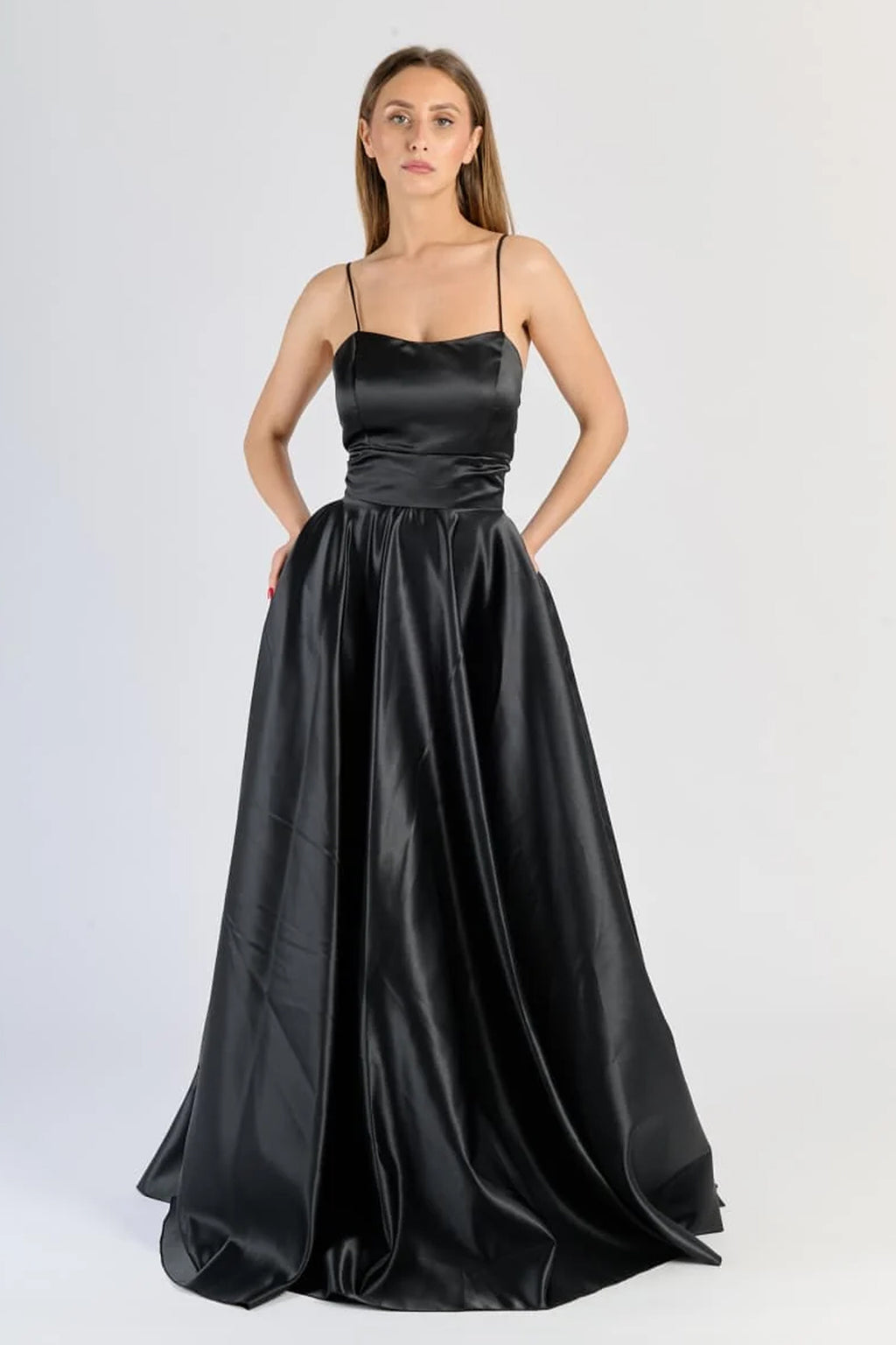 Abito Lungo Elegante in Raso con Spalline Sottili –  “Estella” -9
