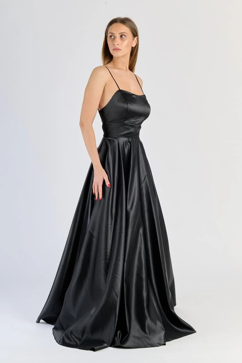 Abito Lungo Elegante in Raso con Spalline Sottili –  “Estella” -9