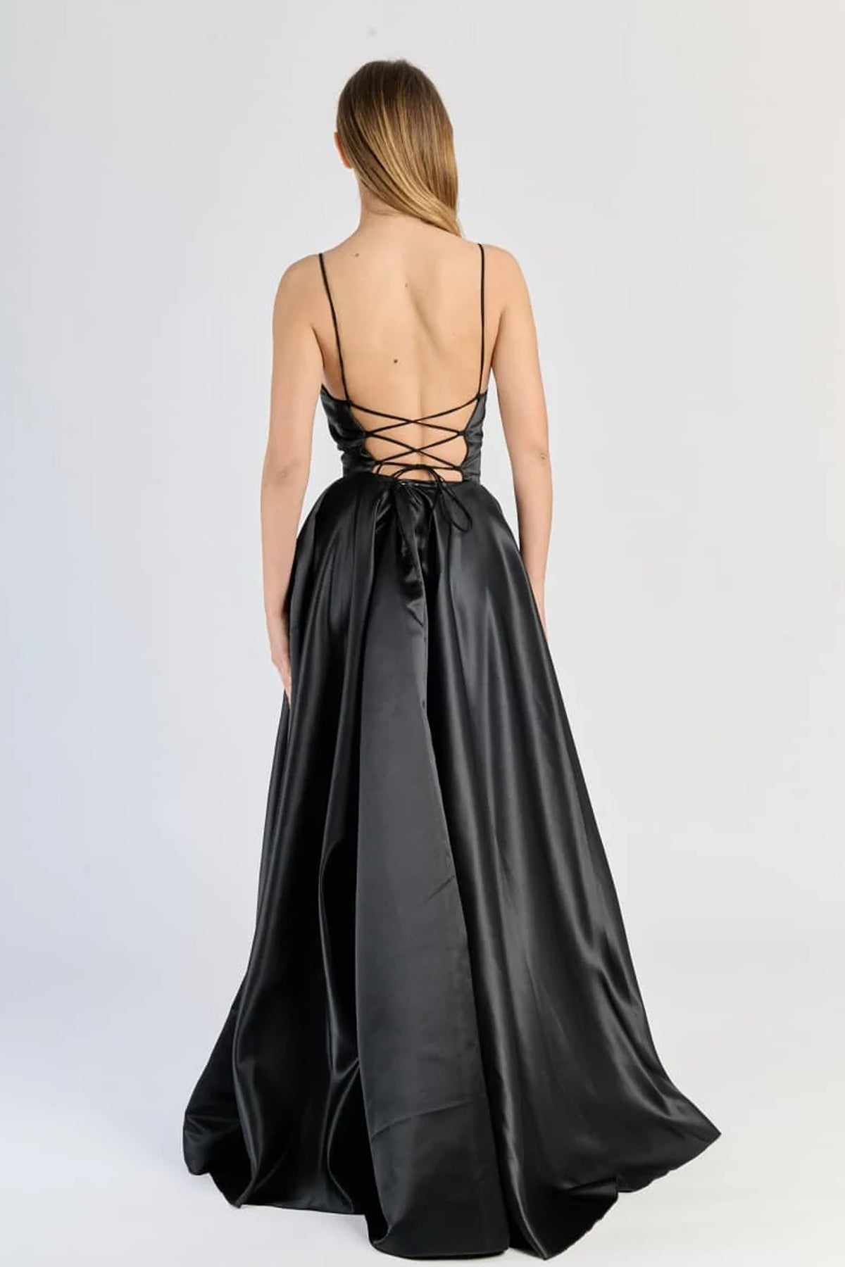 Abito Lungo Elegante in Raso con Spalline Sottili –  “Estella” -9