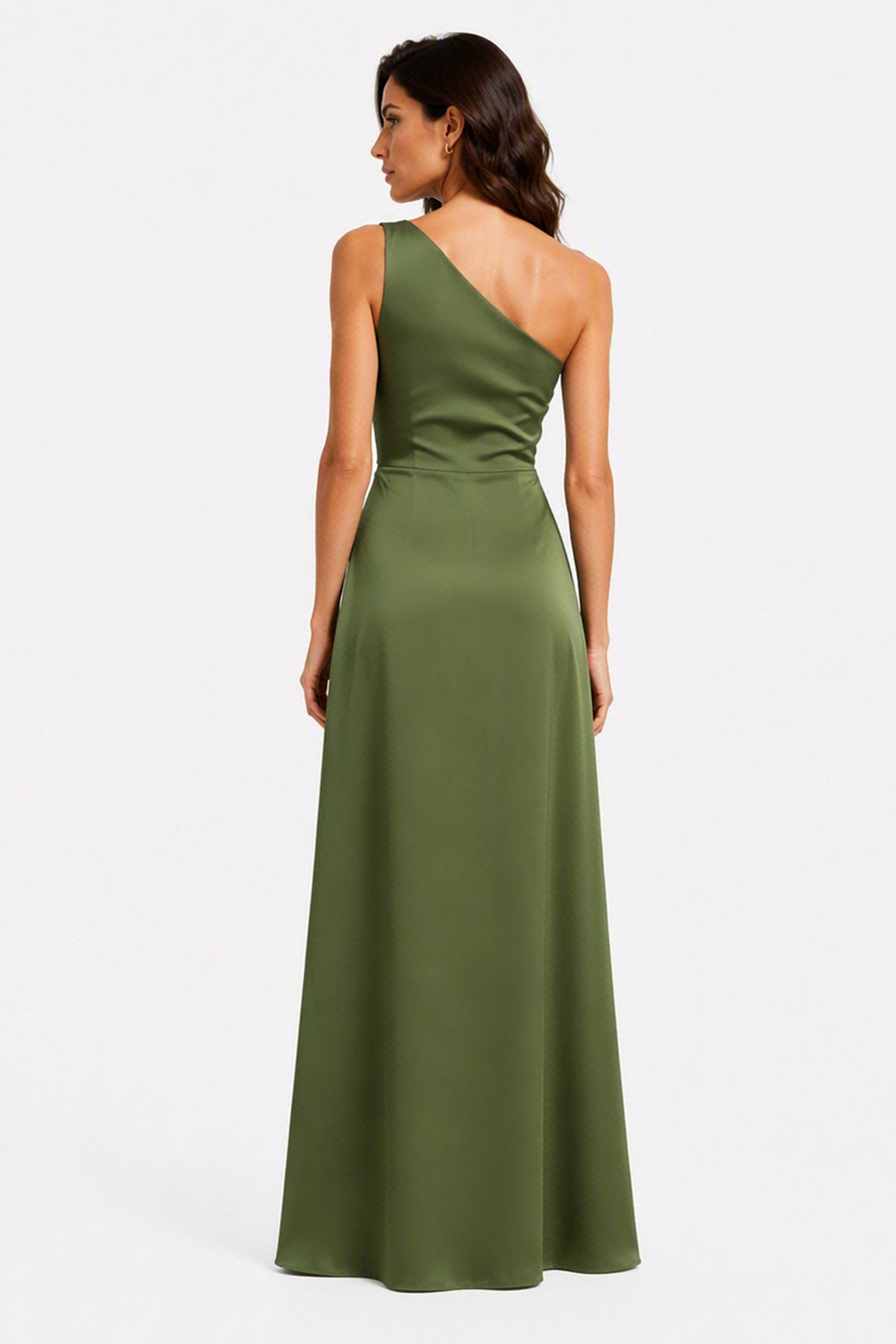 Abito Lungo Monospalla in Satin con Spacco - Eleganza Senza Tempo per Matrimoni e Serate -3