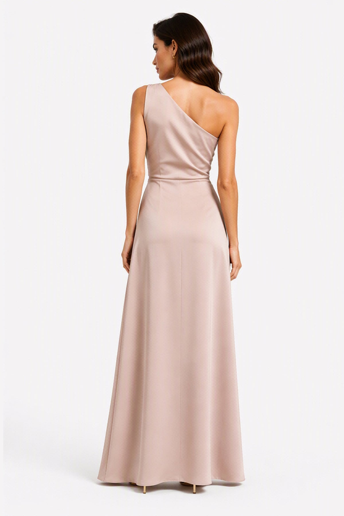Abito Lungo Monospalla in Satin con Spacco - Eleganza Senza Tempo per Matrimoni e Serate -4