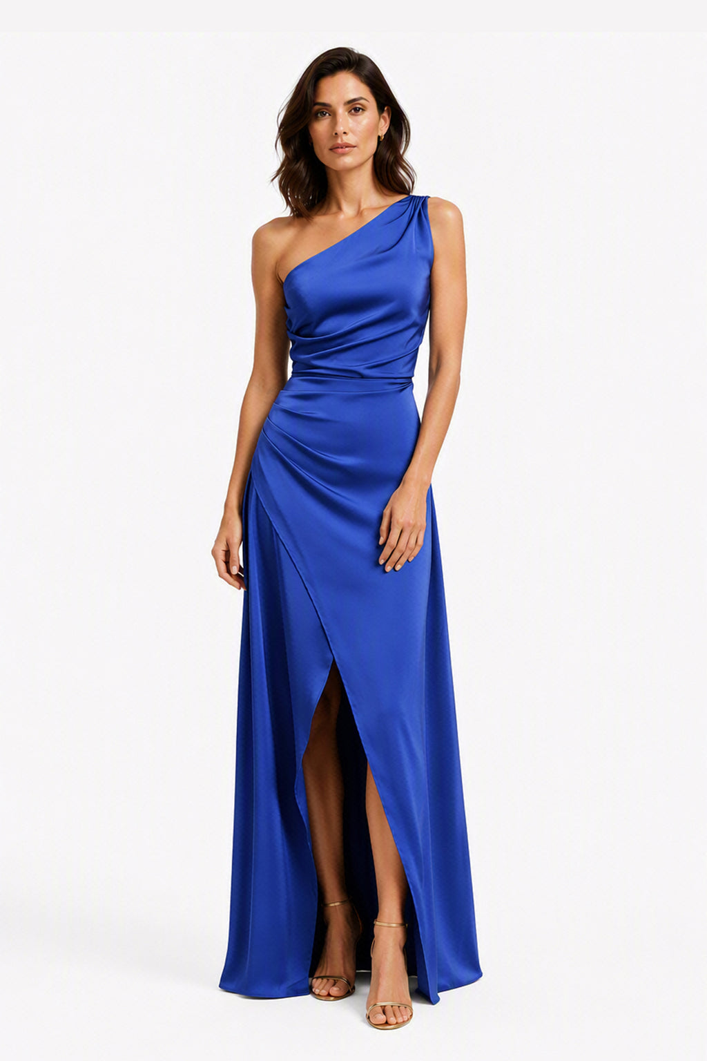 Abito Lungo Monospalla in Satin con Spacco - Eleganza Senza Tempo per Matrimoni e Serate -5