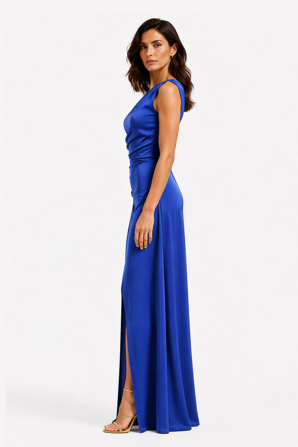 Abito Lungo Monospalla in Satin con Spacco - Eleganza Senza Tempo per Matrimoni e Serate -5