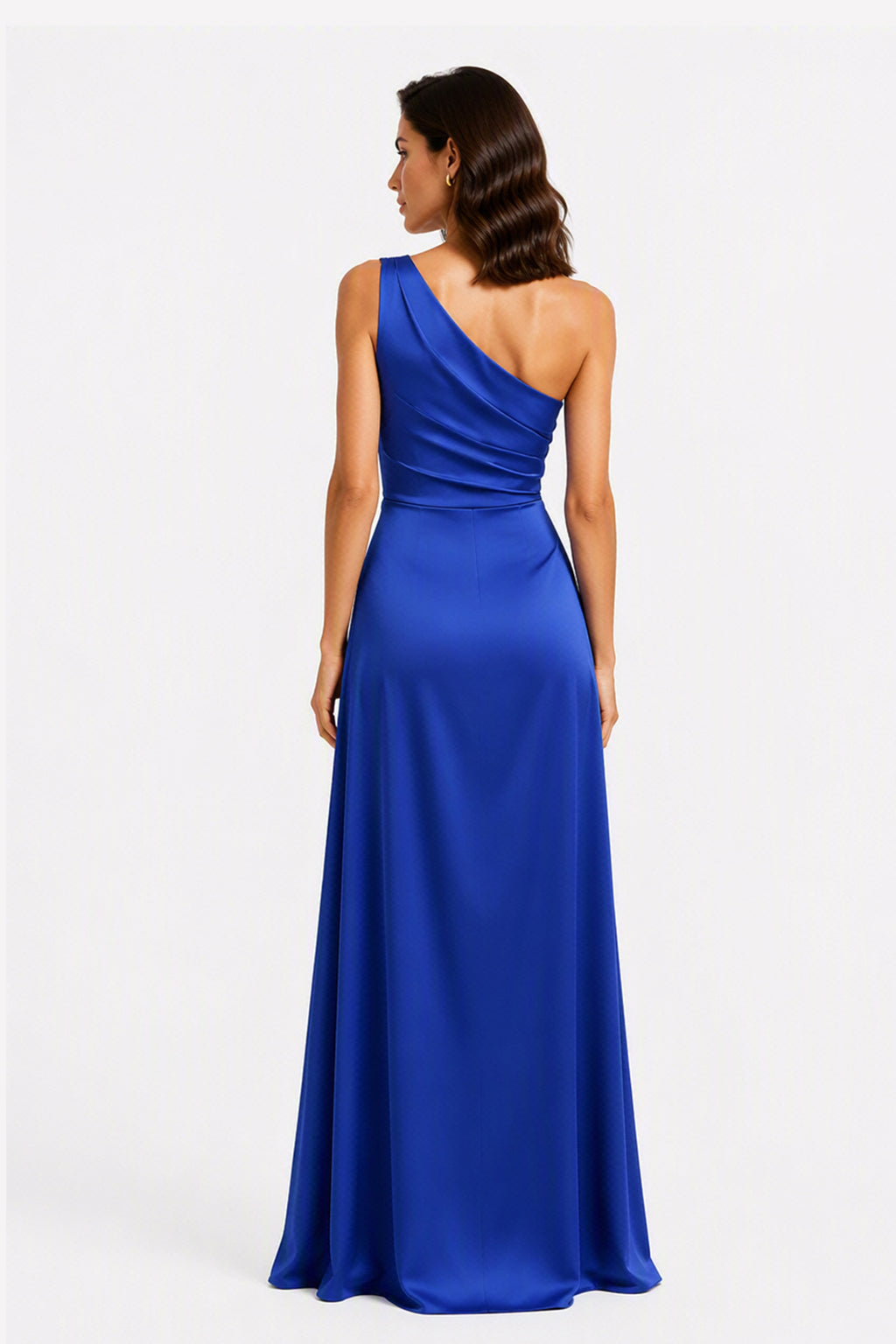 Abito Lungo Monospalla in Satin con Spacco - Eleganza Senza Tempo per Matrimoni e Serate -5