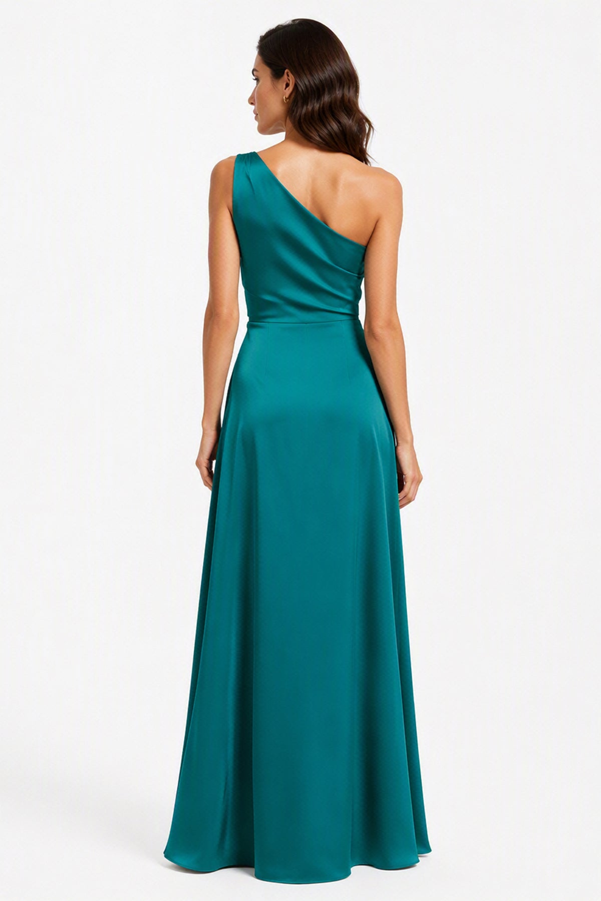 Abito Lungo Monospalla in Satin con Spacco - Eleganza Senza Tempo per Matrimoni e Serate -1