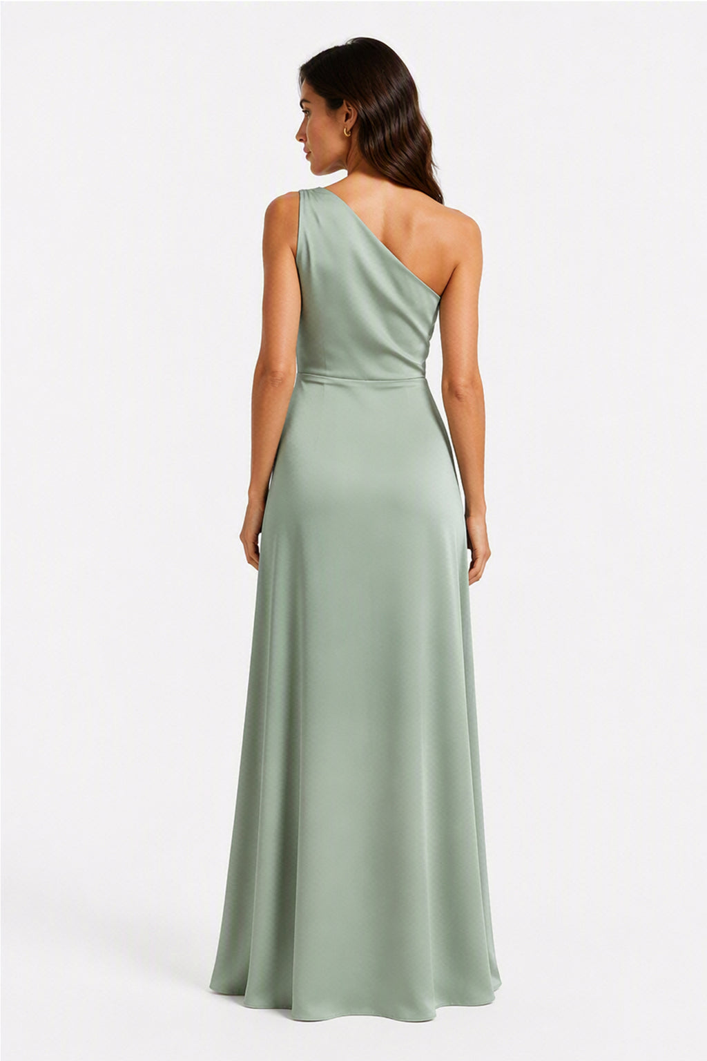 Abito Lungo Monospalla in Satin con Spacco - Eleganza Senza Tempo per Matrimoni e Serate -10