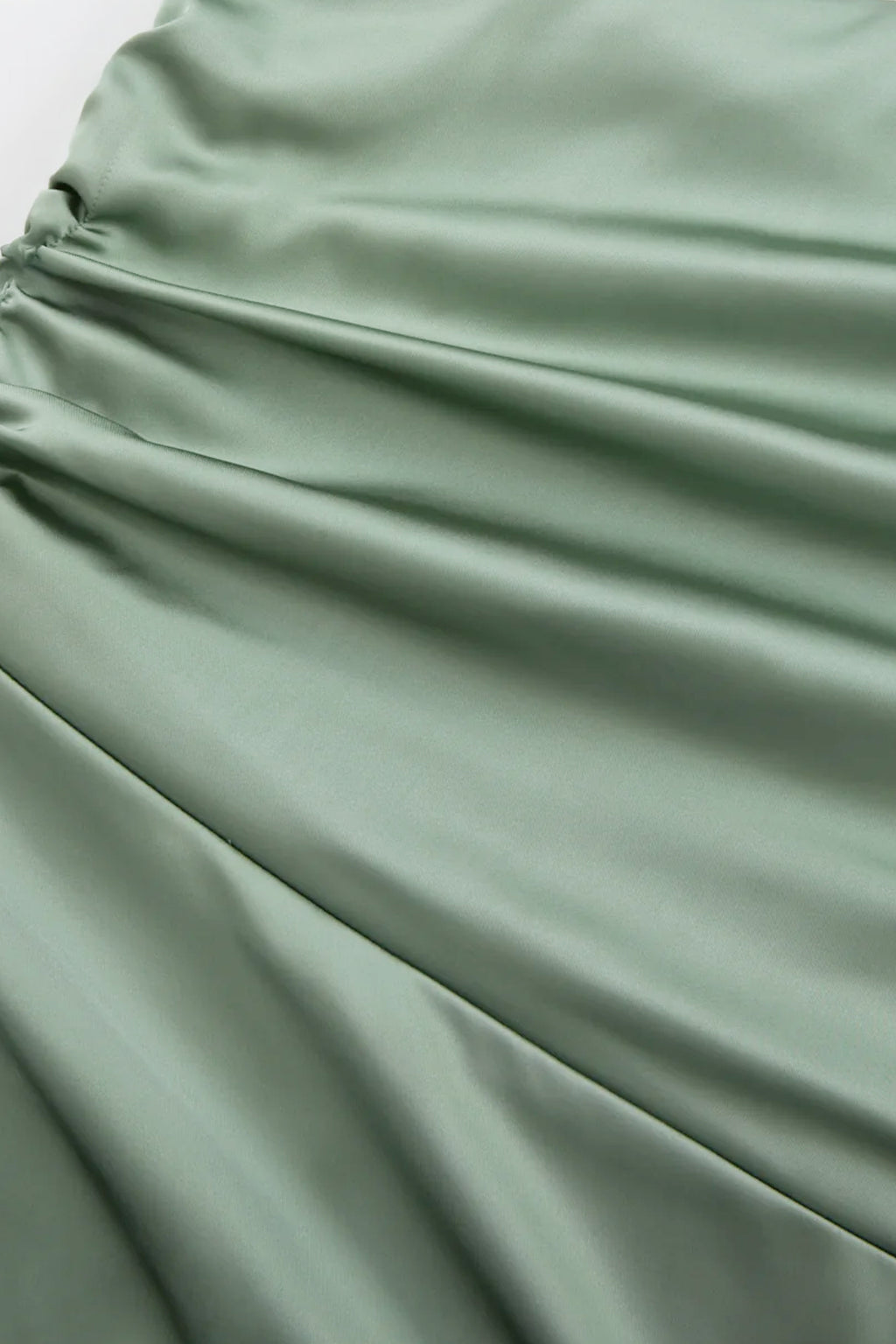 Abito Lungo Monospalla in Satin con Spacco - Eleganza Senza Tempo per Matrimoni e Serate -10