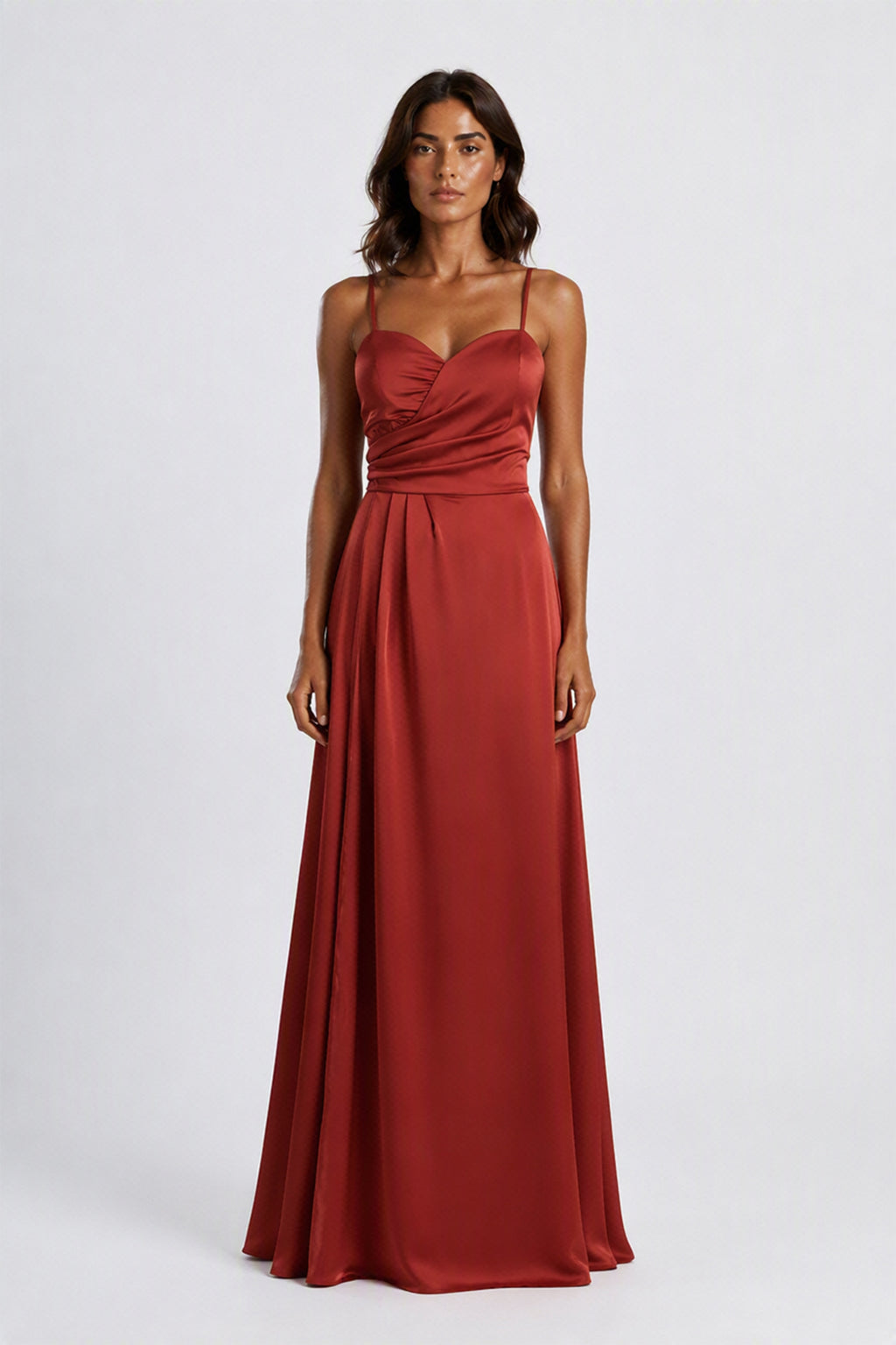Abito Lungo a Spalline in Satin con Busto a Cuore - Eleganza per Matrimoni e Serate Speciali -3