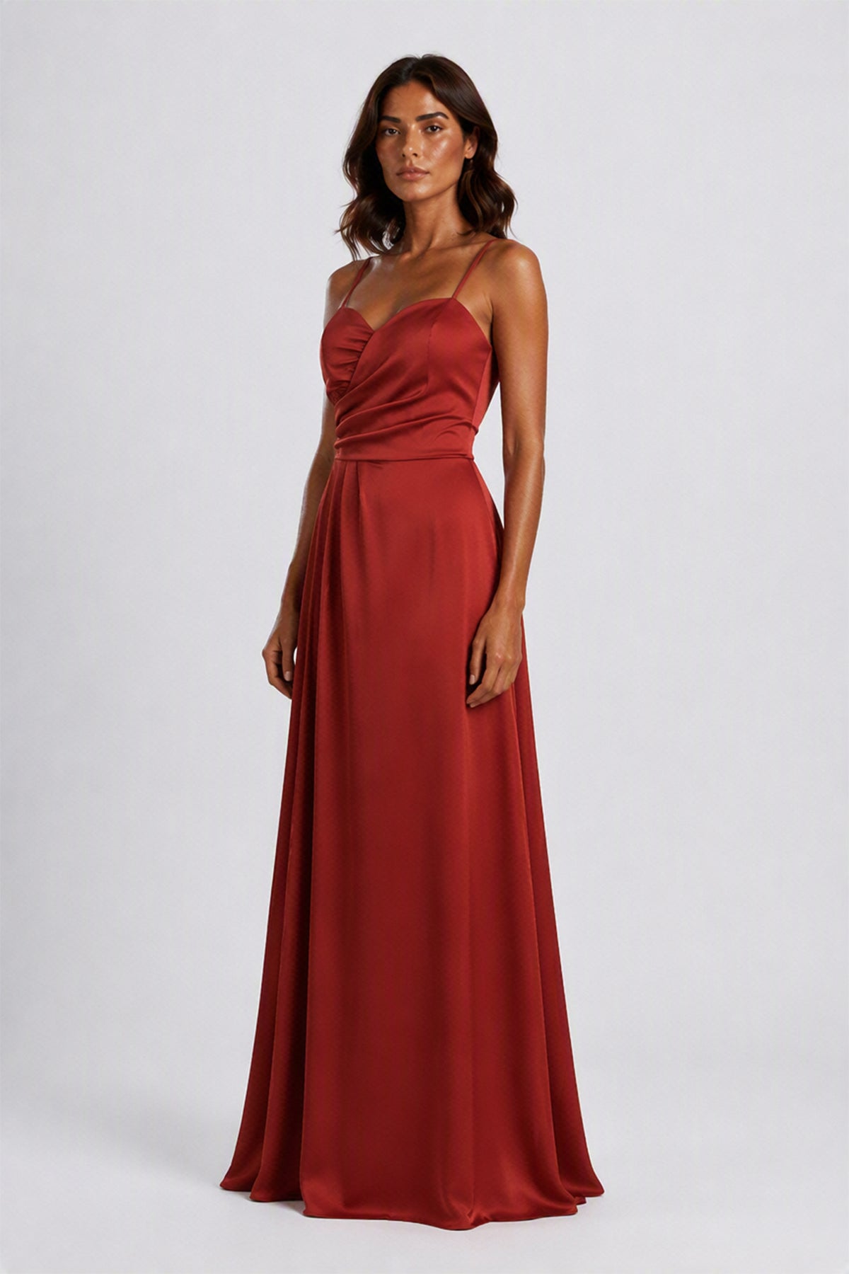 Abito Lungo a Spalline in Satin con Busto a Cuore - Eleganza per Matrimoni e Serate Speciali -3