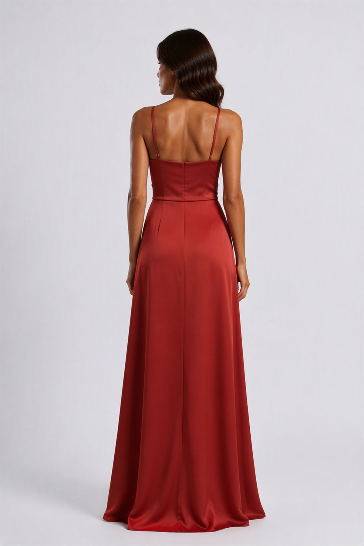 Abito Lungo a Spalline in Satin con Busto a Cuore - Eleganza per Matrimoni e Serate Speciali -3