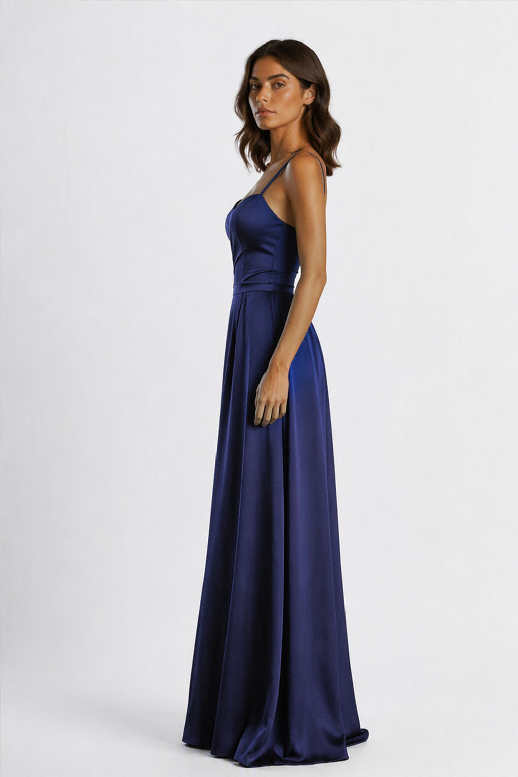 Abito Lungo a Spalline in Satin con Busto a Cuore - Eleganza per Matrimoni e Serate Speciali -1