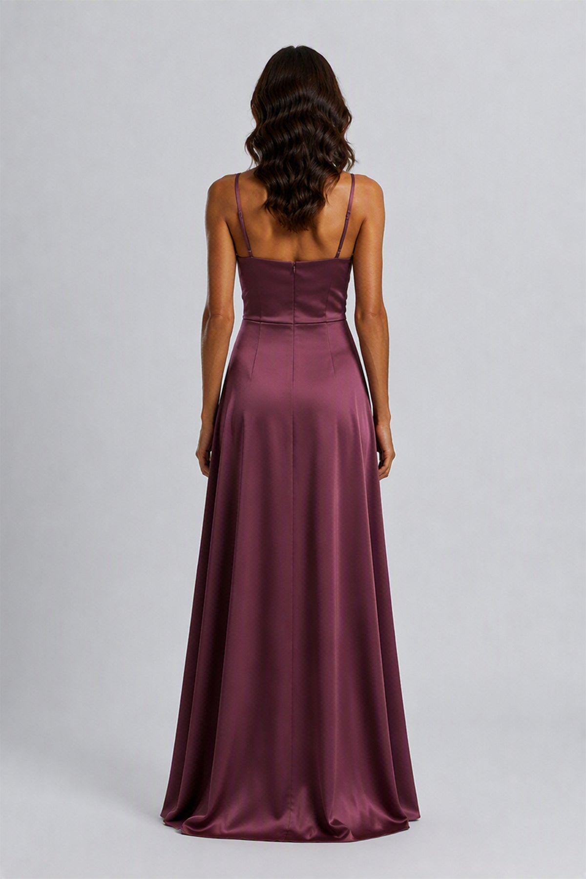 Abito Lungo a Spalline in Satin con Busto a Cuore - Eleganza per Matrimoni e Serate Speciali -6