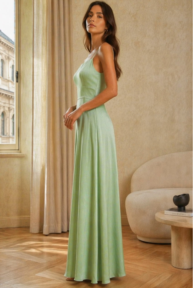 Abito Lungo in Satin con Spalline Sottili e Schiena a Croce - Eleganza per Matrimoni e Serate（副本）