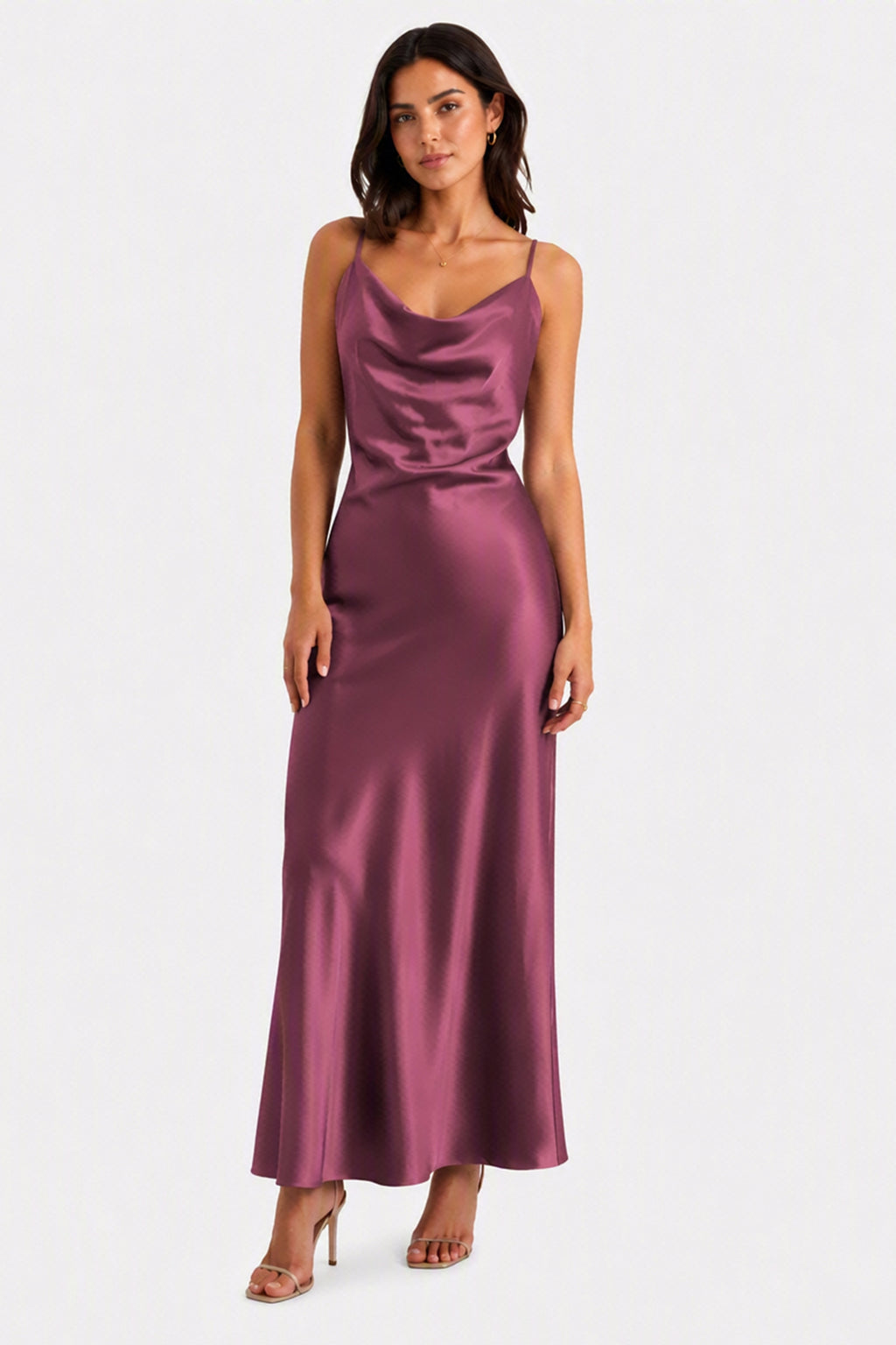 Abito Midi in Satin con Spalline e Scollatura a Collo d'Anatra - Eleganza Senza Tempo per Serate -9