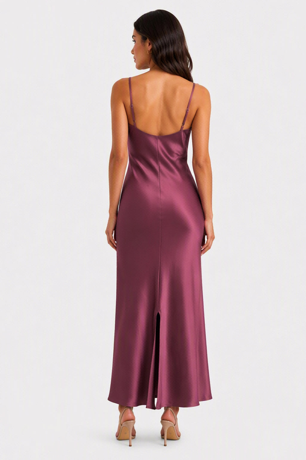 Abito Midi in Satin con Spalline e Scollatura a Collo d'Anatra - Eleganza Senza Tempo per Serate -9