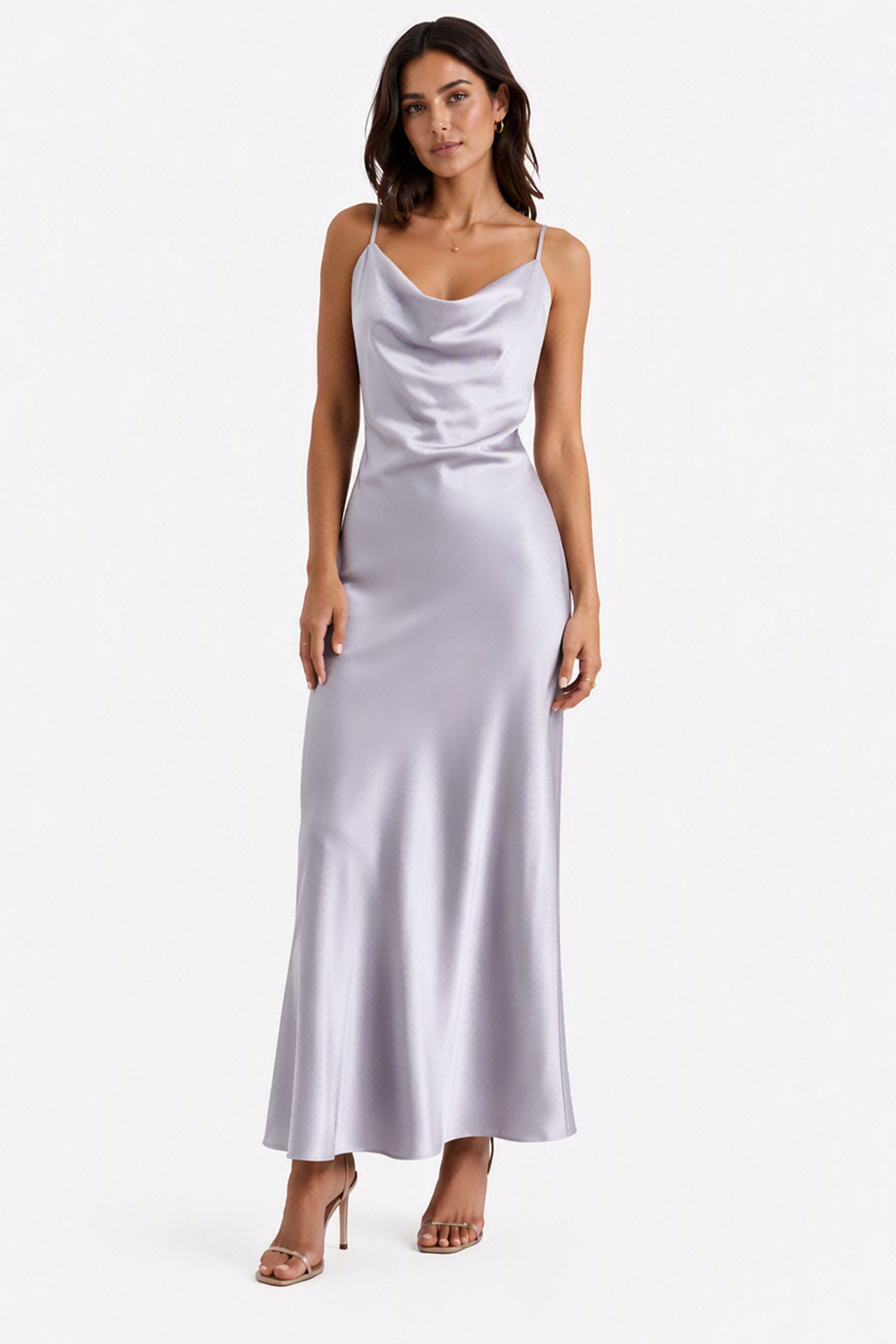 Abito Midi in Satin con Spalline e Scollatura a Collo d'Anatra - Eleganza Senza Tempo per Serate -10