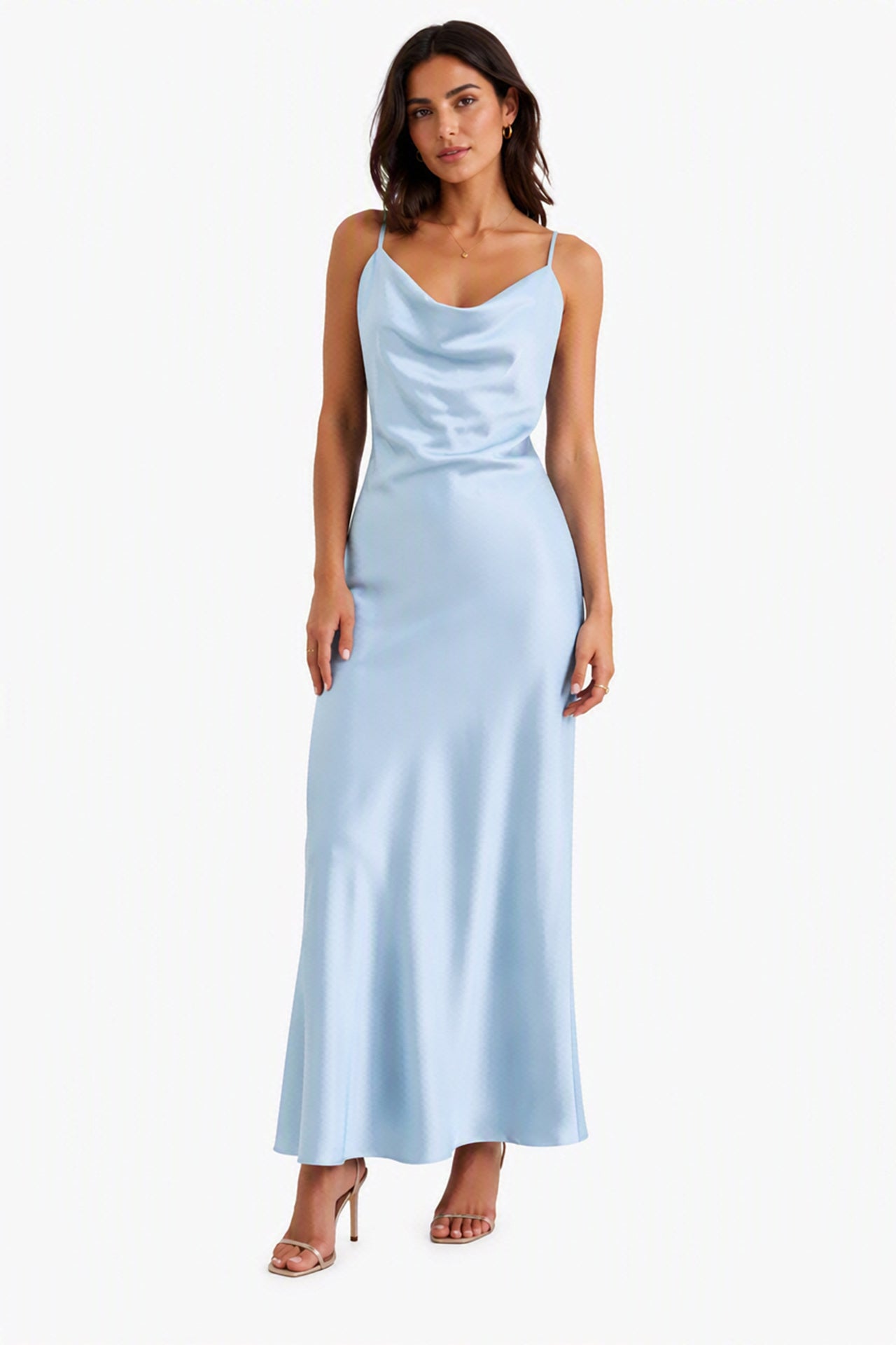 Abito Midi in Satin con Spalline e Scollatura a Collo d'Anatra - Eleganza Senza Tempo per Serate -2