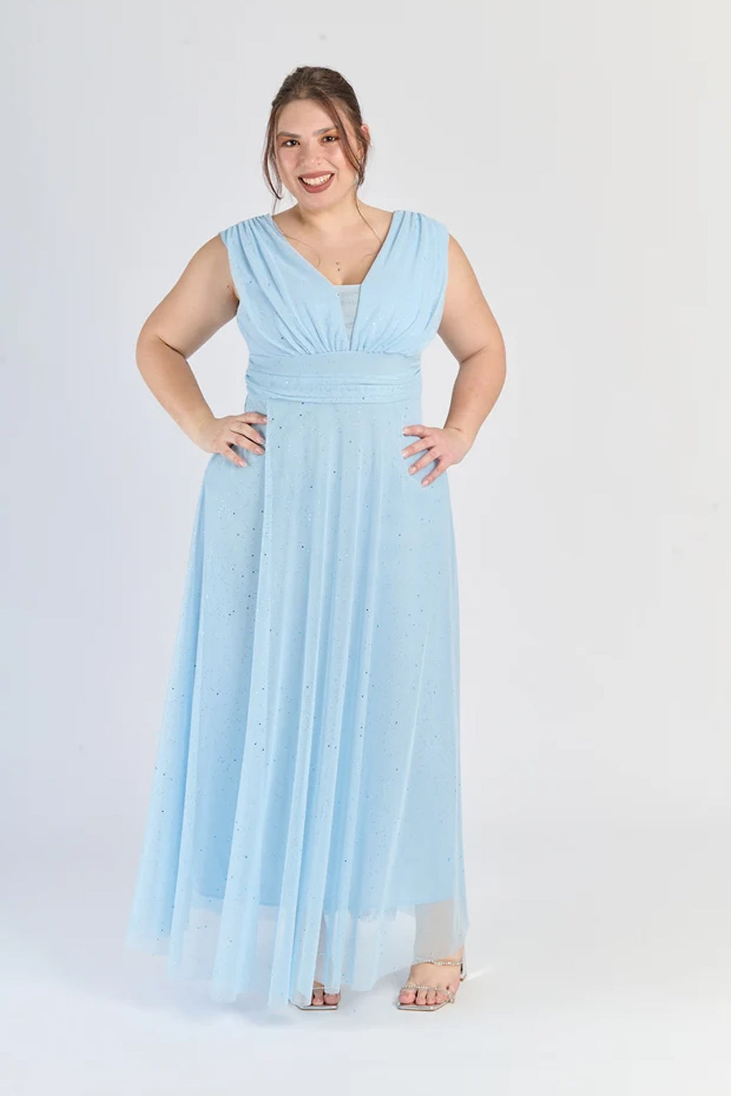 Abito “Lunaria” – Vestito Lungo in Tulle Glitterato con Scollo Incrociato -1