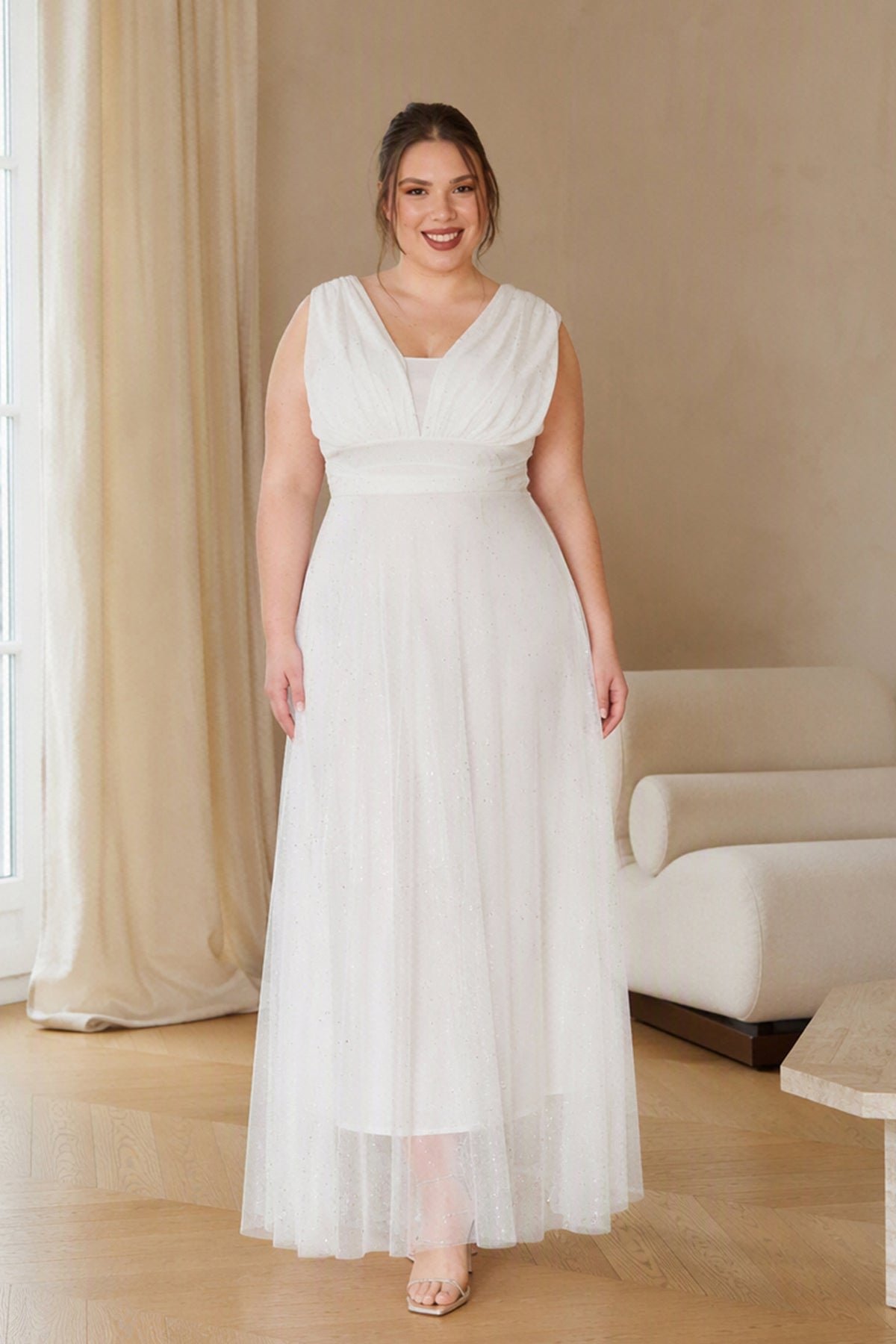 Abito “Lunaria” – Vestito Lungo in Tulle Glitterato con Scollo Incrociato -2
