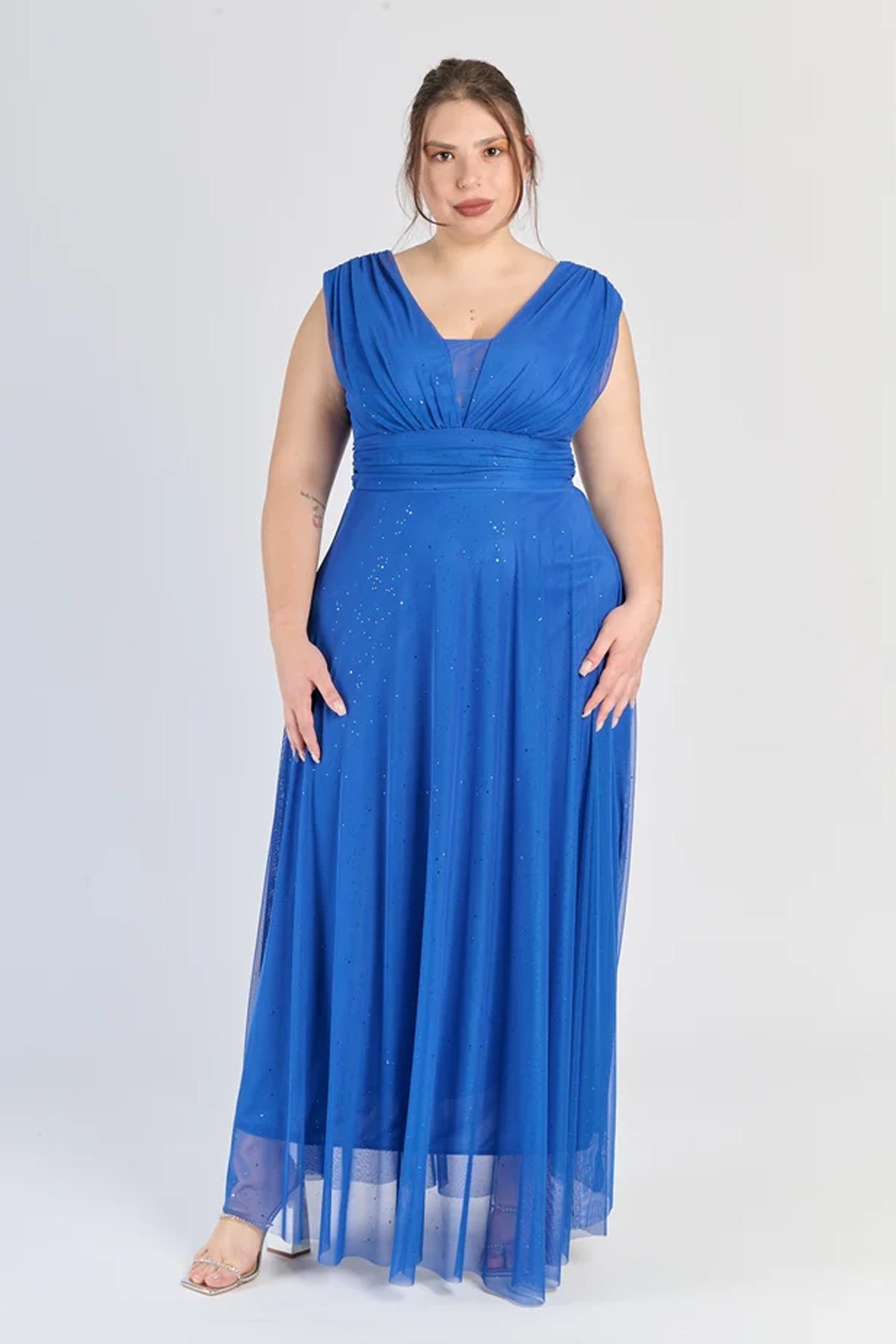 Abito “Lunaria” – Vestito Lungo in Tulle Glitterato con Scollo Incrociato