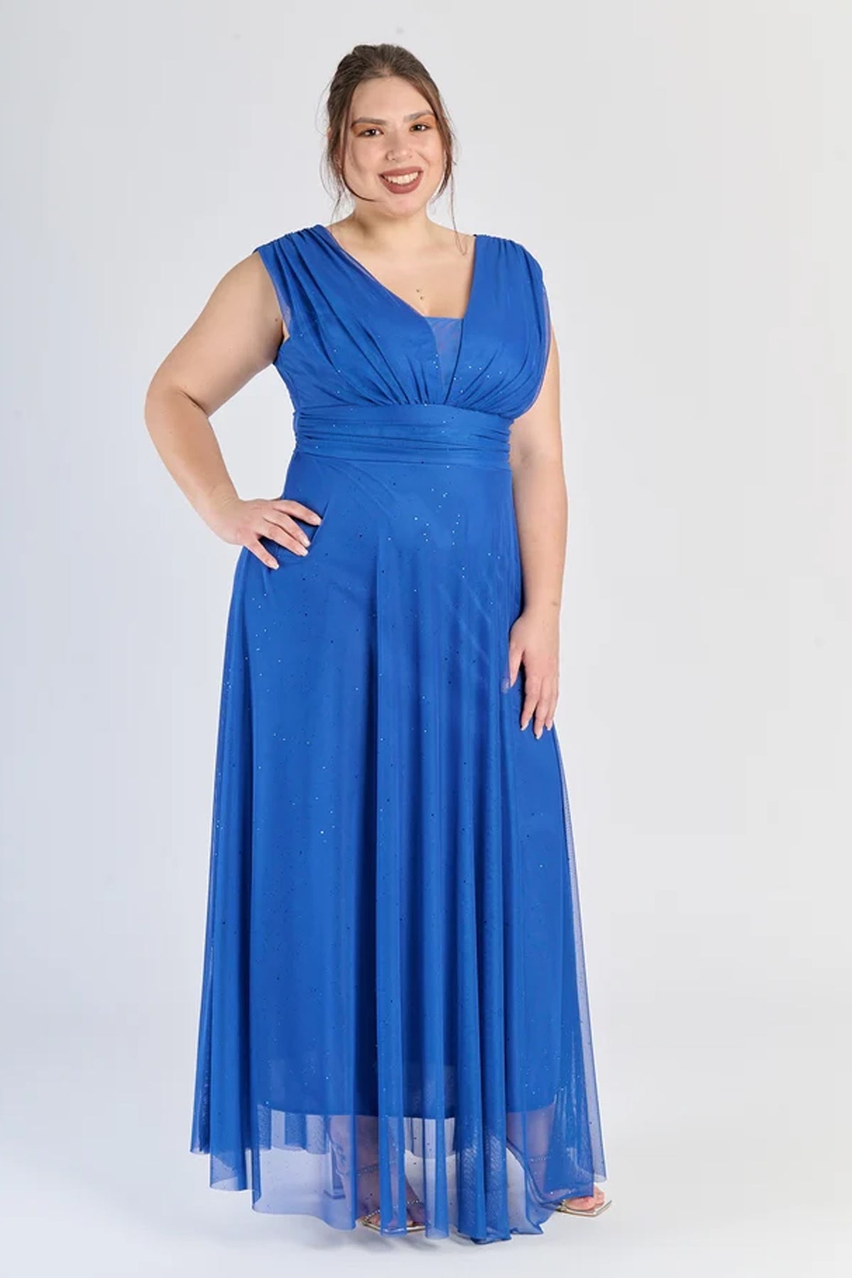 Abito “Lunaria” – Vestito Lungo in Tulle Glitterato con Scollo Incrociato -3