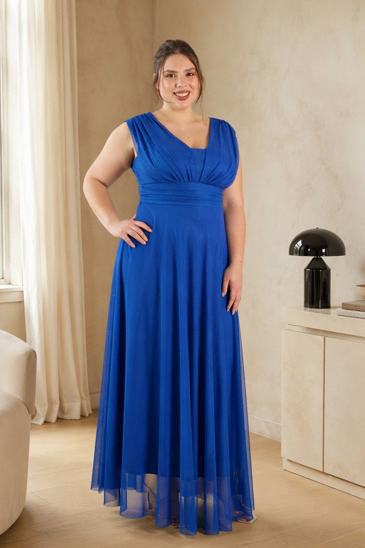 Abito “Lunaria” – Vestito Lungo in Tulle Glitterato con Scollo Incrociato -3