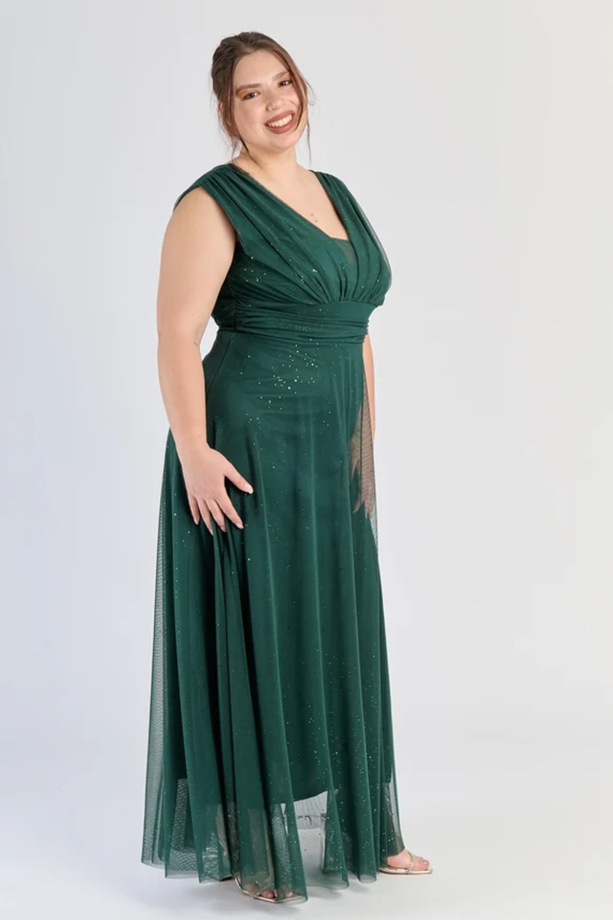 Abito “Lunaria” – Vestito Lungo in Tulle Glitterato con Scollo Incrociato -4