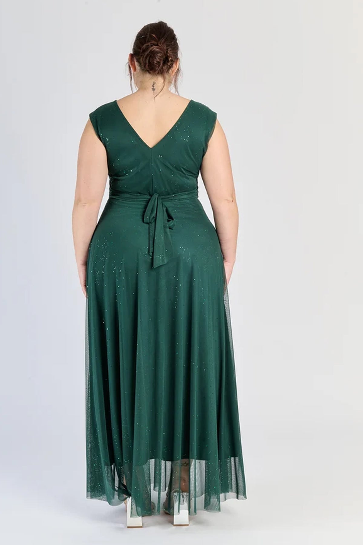 Abito “Lunaria” – Vestito Lungo in Tulle Glitterato con Scollo Incrociato -4