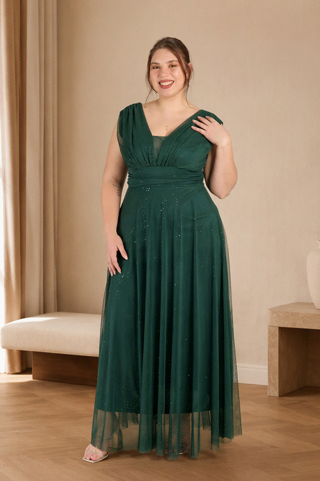 Abito “Lunaria” – Vestito Lungo in Tulle Glitterato con Scollo Incrociato -4