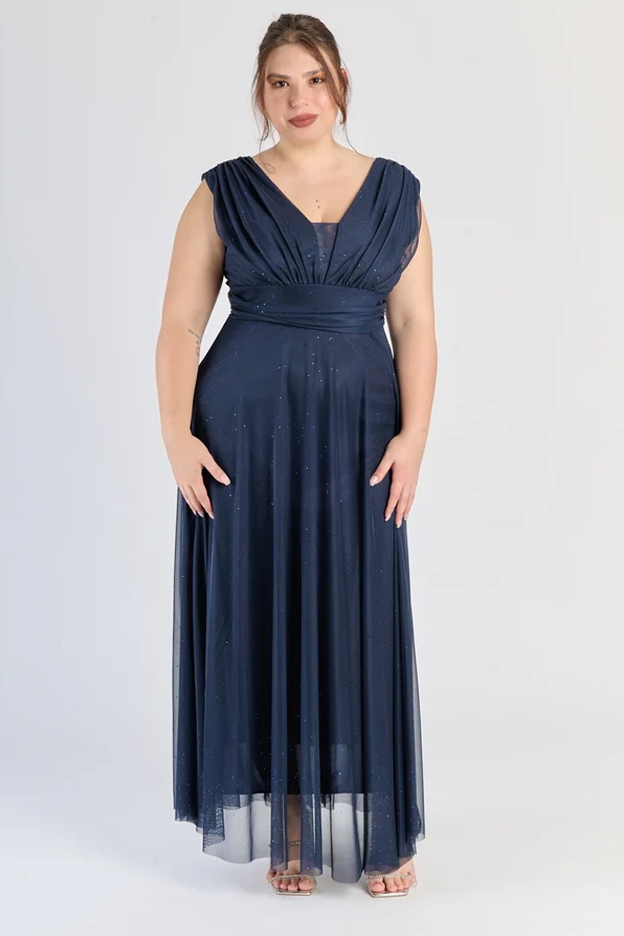 Abito “Lunaria” – Vestito Lungo in Tulle Glitterato con Scollo Incrociato