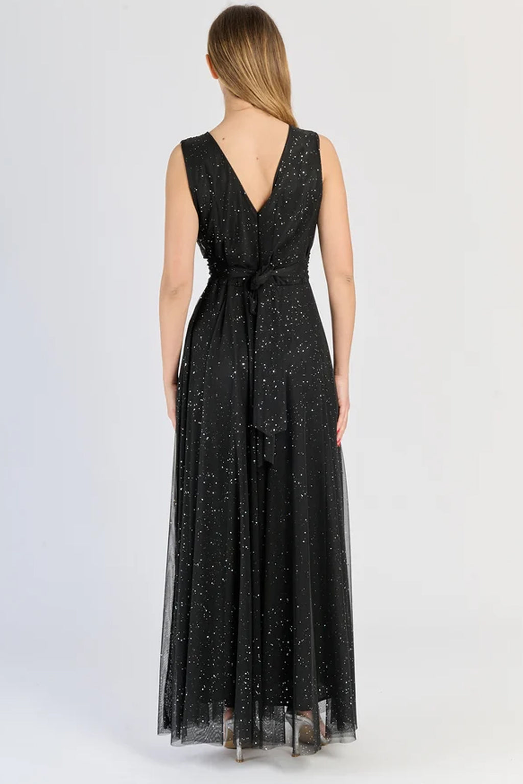 Abito “Lunaria” – Vestito Lungo in Tulle Glitterato con Scollo Incrociato -6