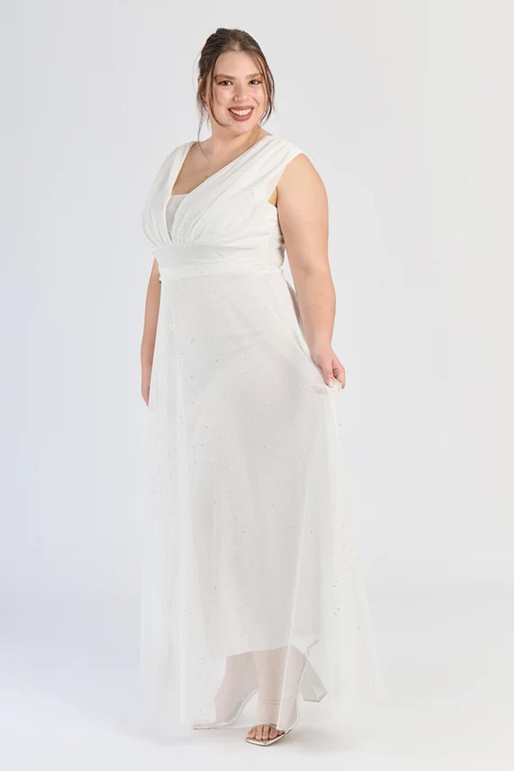 Abito “Lunaria” – Vestito Lungo in Tulle Glitterato con Scollo Incrociato -2