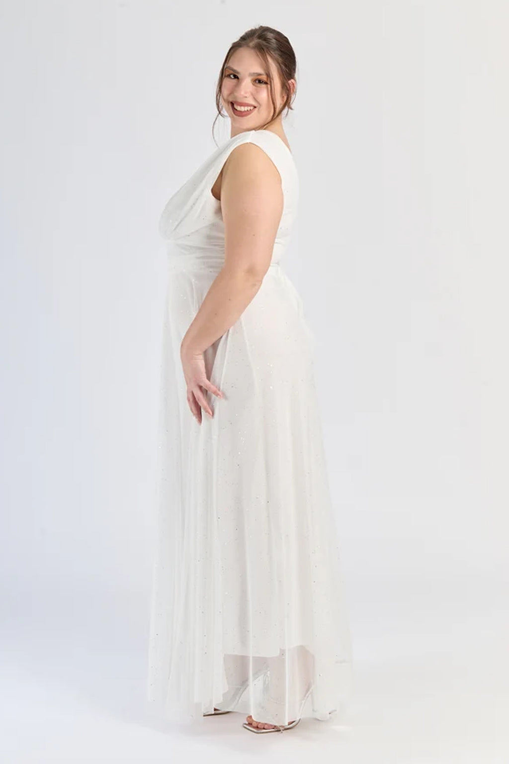 Abito “Lunaria” – Vestito Lungo in Tulle Glitterato con Scollo Incrociato -2