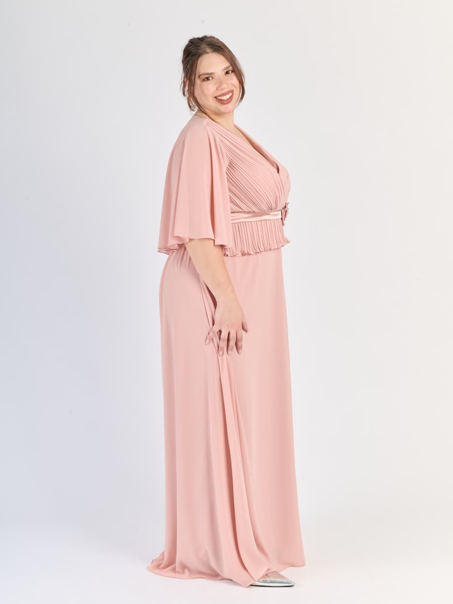 Abito da cerimonia Rosa Antico, dettagli decorativi al busto