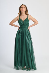 Abito da cerimonia verde.S in tulle trasparente, design rinfrescante