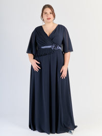 Abito elegante Navy per eventi formali, tessuto fluido