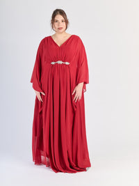 Abito fluido Bordo, fascia decorativa al vita, silhouette avvolgente