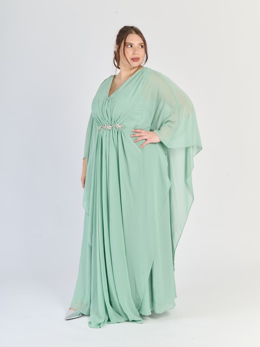 Abito fluido Salvia, fascia decorativa al vita, silhouette avvolgente