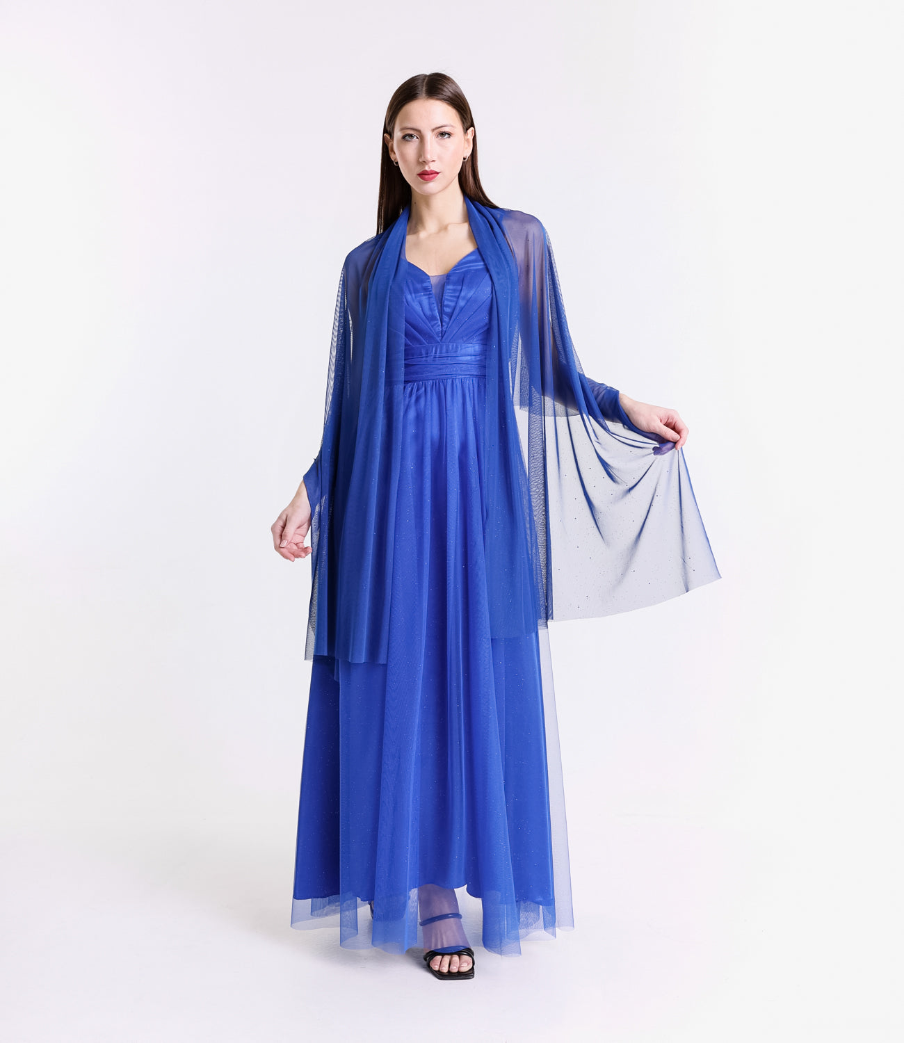 Abito formale bluette con taglio classico, ideale per occasioni eleganti