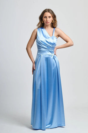 Long asymmetrical dress in satin Marina