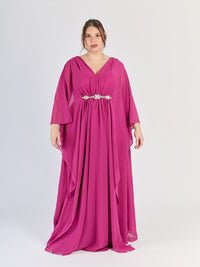 Abito lungo in Magneta, maniche ampie, stile vivace e accattivante