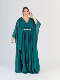 Abito lungo in Verde.S, maniche ampie, stile naturale e accogliente