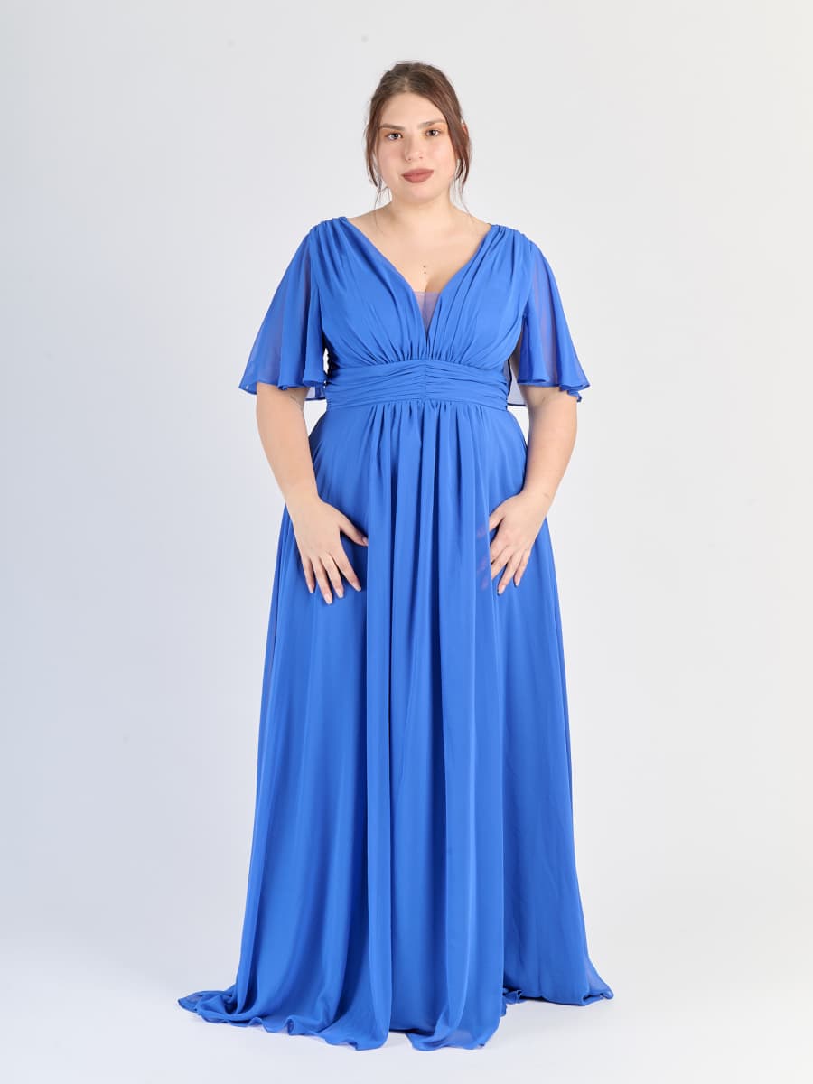 Abito lungo plus size Bluette, scollo a V e maniche a campana eleganti