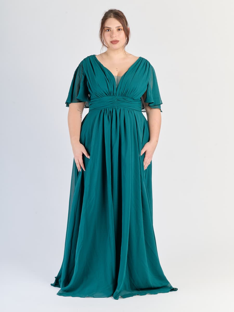 Abito lungo plus size Verde.S, scollo a V e maniche a campana accattivanti